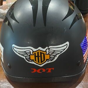 Matte Black Motorcycle Half Helmet with Winged HD Decal